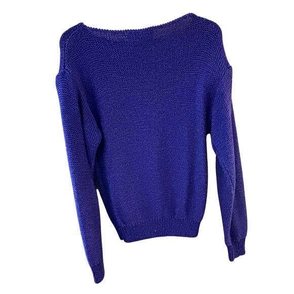 Nannell VTG Purple Sweater Sz Lg Hand Knit Appliqué Stars Sequin - Picture 4 of 5